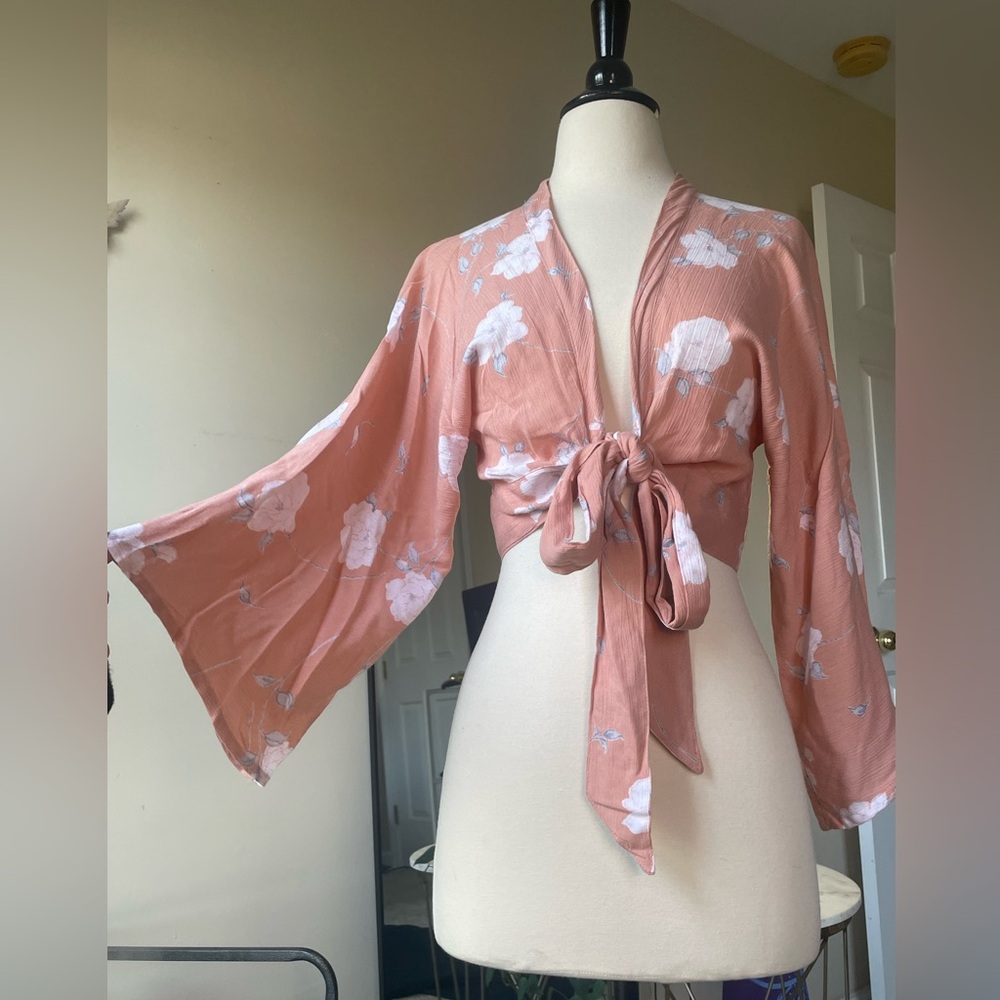 Blue Life Cropped Tie Front Boho Top Size S